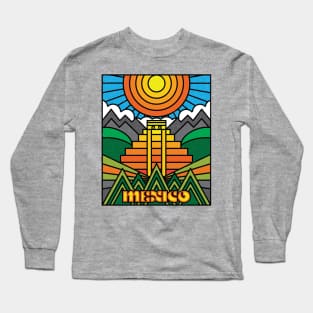 Mexican Art, Cinco de Mayo, Aztec pyramids, Mexican folklore vintage retro design Long Sleeve T-Shirt